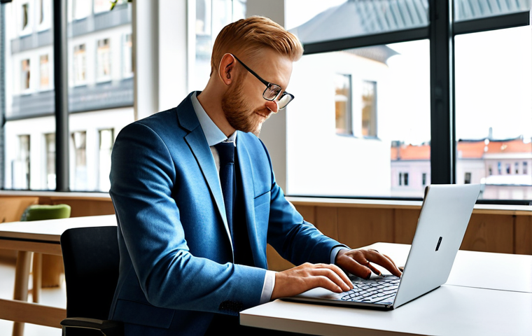 **
"A professional IT consultant, fully clothed in a modern business casual outfit (dress pants, collared shirt, optional blazer), working on a laptop at a bright and clean co-working space in Stockholm. Large windows, minimalist furniture, other professionals in the background. Focus on the individual and their work. Perfect anatomy, natural pose, well-formed hands, proper finger count, appropriate content, safe for work, professional photography, high quality."
**