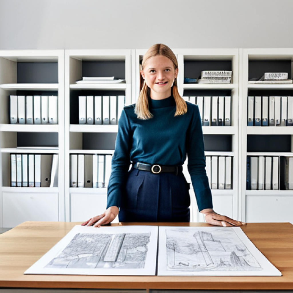 **
"A professional architect, fully clothed in a stylish yet modest business casual outfit (think Scandinavian design influences - muted colors, clean lines), standing in a bright, modern architectural office in Stockholm, Sweden. Sketches and blueprints are visible on a nearby table. Safe for work, appropriate content, perfect anatomy, correct proportions, natural pose, well-formed hands, proper finger count, professional, modest, family-friendly, high quality."
**