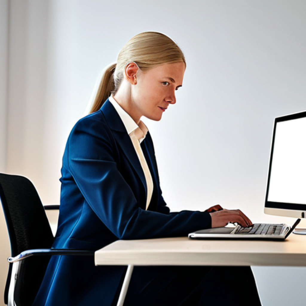 Modern Office Professional**
"A professional businesswoman in a modest business suit, sitting at a desk in a modern Stockholm office, working on a laptop, fully clothed, appropriate attire, safe for work, perfect anatomy, natural proportions, professional photography, high quality lighting, family-friendly."
**