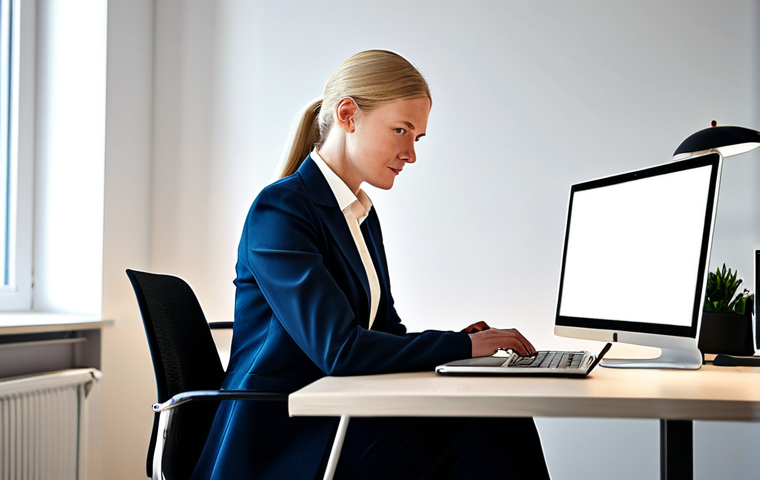 Modern Office Professional**
"A professional businesswoman in a modest business suit, sitting at a desk in a modern Stockholm office, working on a laptop, fully clothed, appropriate attire, safe for work, perfect anatomy, natural proportions, professional photography, high quality lighting, family-friendly."
**