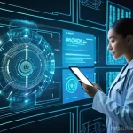 사례 연구  의료 데이터와 암호화 프로토콜 - **Prompt 1: Digital Health Data Fortress**
    "A vibrant, high-tech illustration depicting a protec...