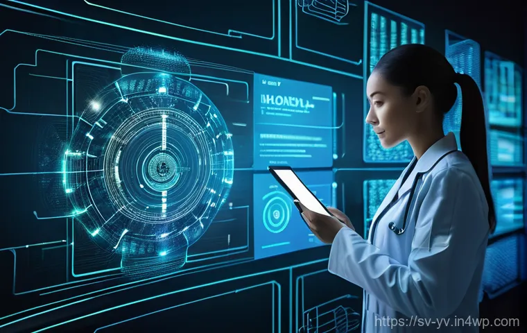 사례 연구 의료 데이터와 암호화 프로토콜 - **Prompt 1: Digital Health Data Fortress**
"A vibrant, high-tech illustration depicting a protec...