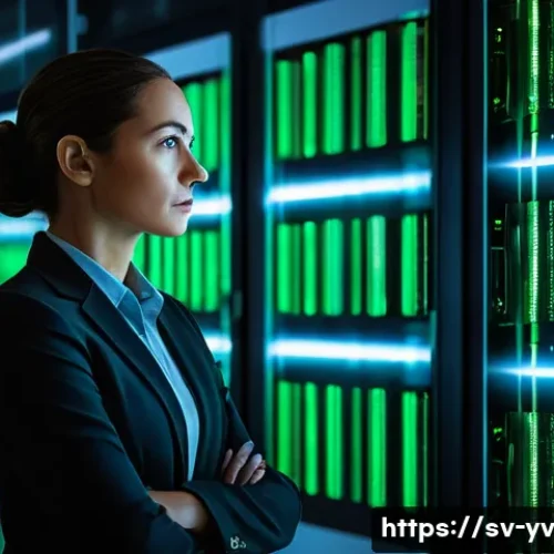 사례 분석  암호화 프로토콜의 실패 사례 - **Prompt:** A cybersecurity professional, a woman in her late 30s with a focused expression, stands ...